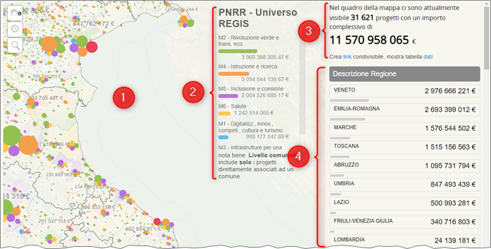 Mappe ReGiS, per esplorare geograficamente i dati di dettaglio del PNRR pubblicati su Italiadomani